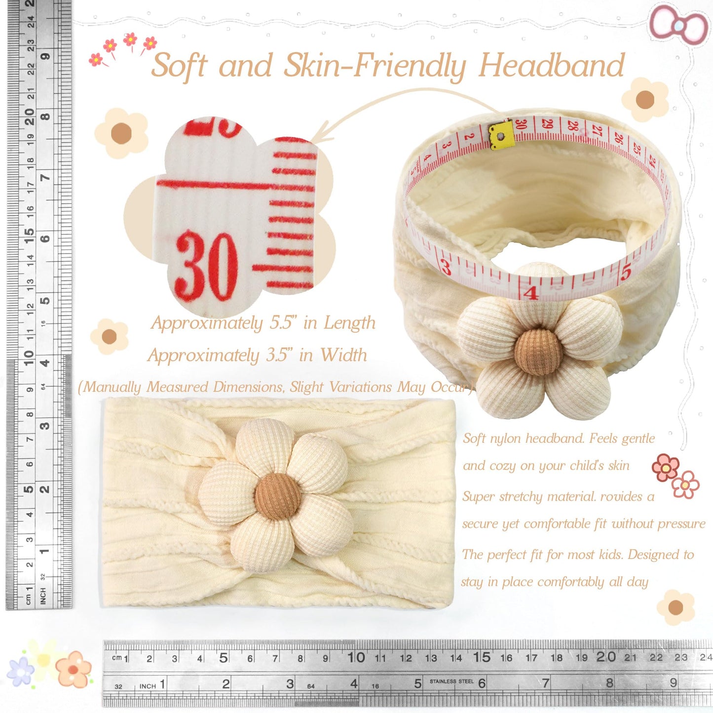 CÉLLOT 5 Pcs Baby Flower Headbands Baby Girls Nylon Headbands Soft Hairbands Hair Accessories for Newborn Infant Toddler Kids