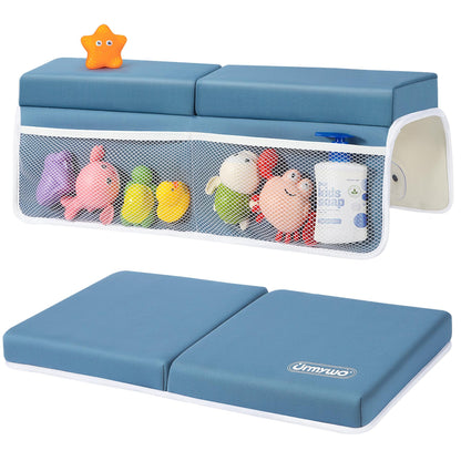 URMYWO Bath Kneeler and Elbow Rest Pad Set - 1.5" Thick Baby Bath Kneeler Pads with Toys Organizer, Anti-Slip Cozy Knee & Arm Support Bathtub Mat, Quick Dry Kneeling Pad for Baby Bath Time