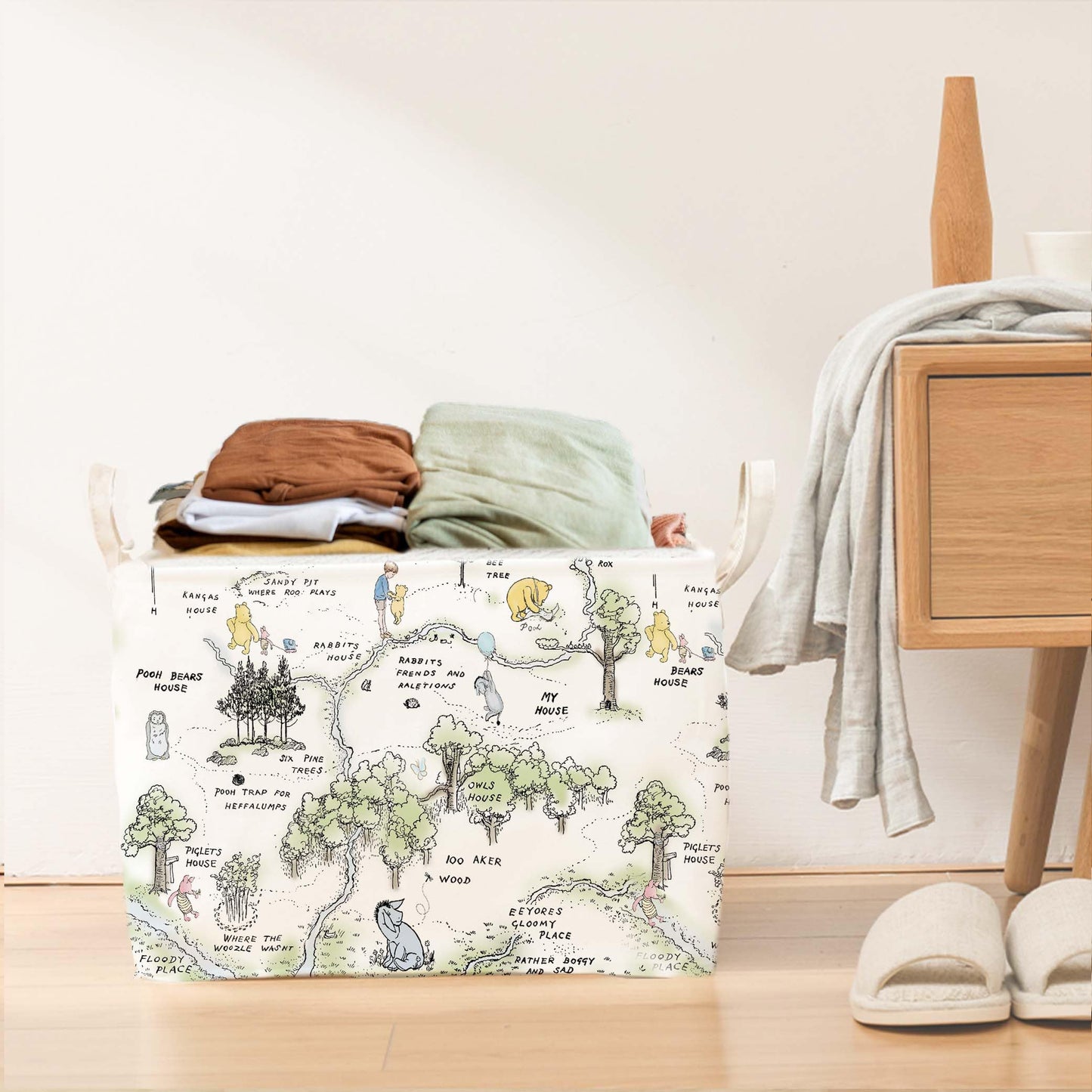 Winnie Nursery Decor, the Pooh Baby Stuff, Winnie Storage Nursery Basket, Large squarecanvas Laundry Hamper With A Waterproof PECoating, Foldable, Toys Bin, Baby Nursery HamperDecor, Star