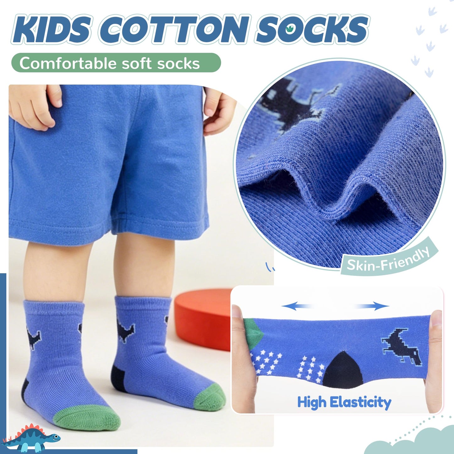 Toddler Non Slip Grips Socks Kids Anti Skid Baby Boys Girls Cotton Crew Socks 12 Pairs