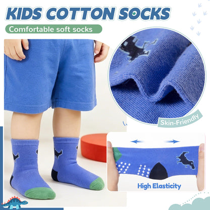 Toddler Non Slip Grips Socks Kids Anti Skid Baby Boys Girls Cotton Crew Socks 12 Pairs
