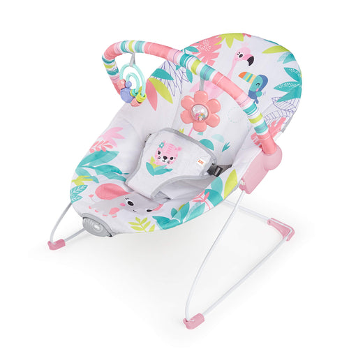 Bright Starts Baby Bouncer Soothing Vibrations Infant Seat - Removable -Toy Bar, Nonslip Feet, 0-6 Months Up to 20 lbs (Safari Fun)