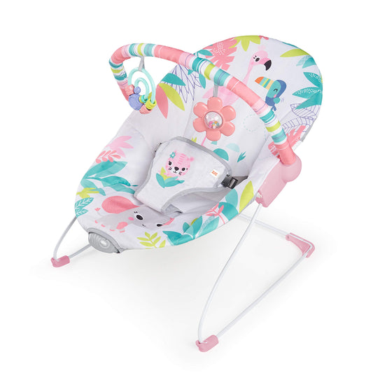 Bright Starts Baby Bouncer Soothing Vibrations Infant Seat - Removable -Toy Bar, Nonslip Feet, 0-6 Months Up to 20 lbs (Safari Fun)