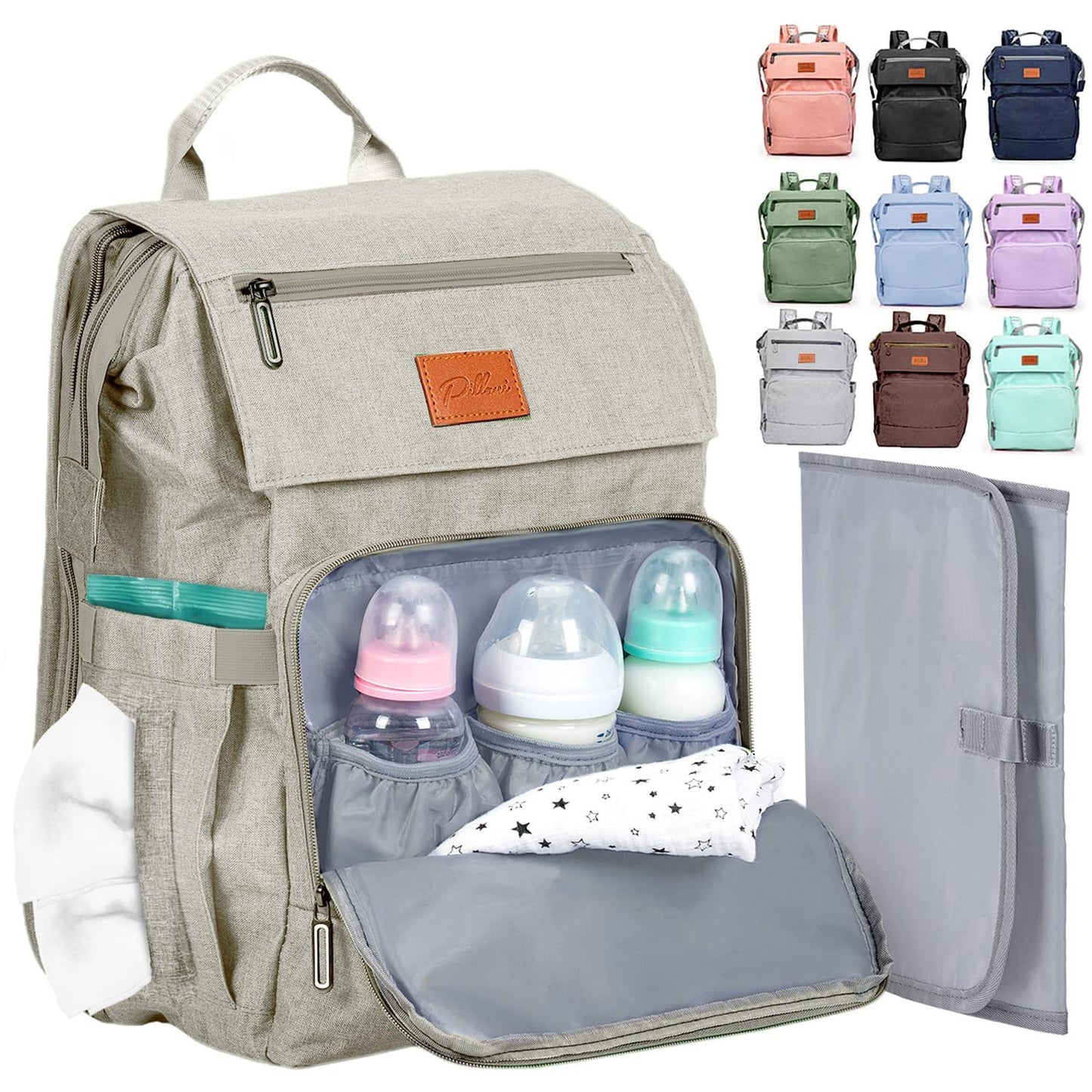 PILLANI Baby Diaper Bag Backpack - Baby Bag for Girls & Boys, Large Waterproof Toddler Diaper Backpack - Baby Shower Gifts & Registry Must Haves - Travel Diaper Bags with Changing Pad - Newborn Stuff