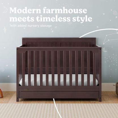 Graco Hadley 5-in-1 Convertible Crib & Changer – GREENGUARD Gold Certified, Fits Standard Crib Mattress, Converts to Toddler Bed and Full Bed, 4 Adjustable Mattress Heights (Pebble Gray)