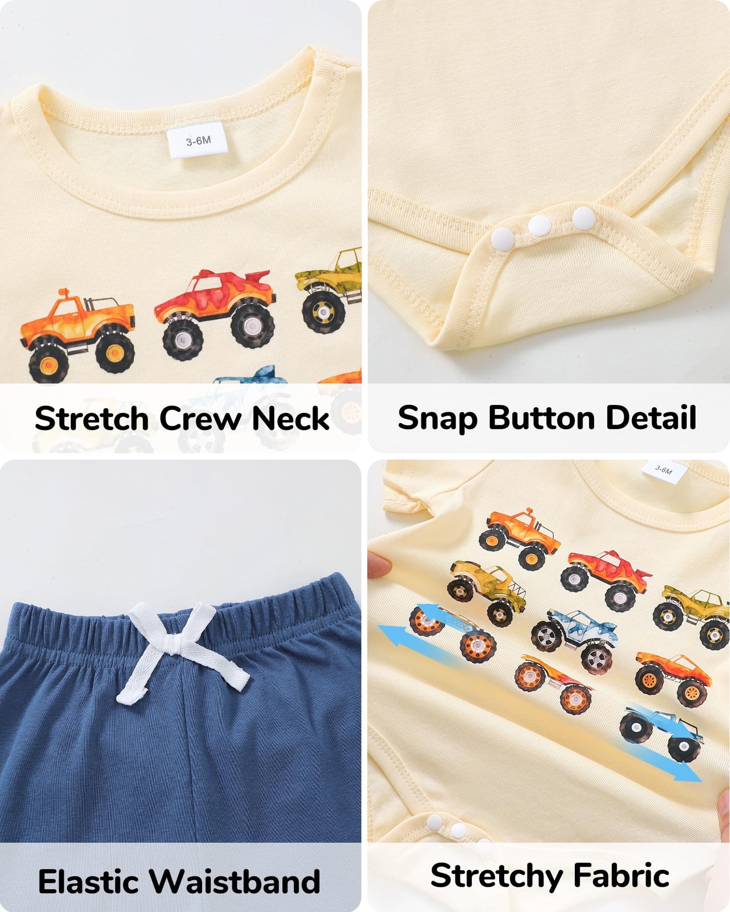 Jecson Newborn Boy Clothes Baby Boy Outfits Summer Set 6-Piece Cotton Short Sleeve Top and Shorts for 0-18M