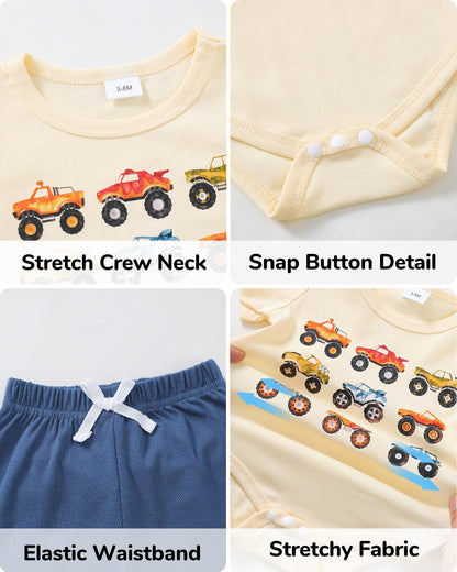Jecson Newborn Boy Clothes Baby Boy Outfits Summer Set 6-Piece Cotton Short Sleeve Top and Shorts for 0-18M