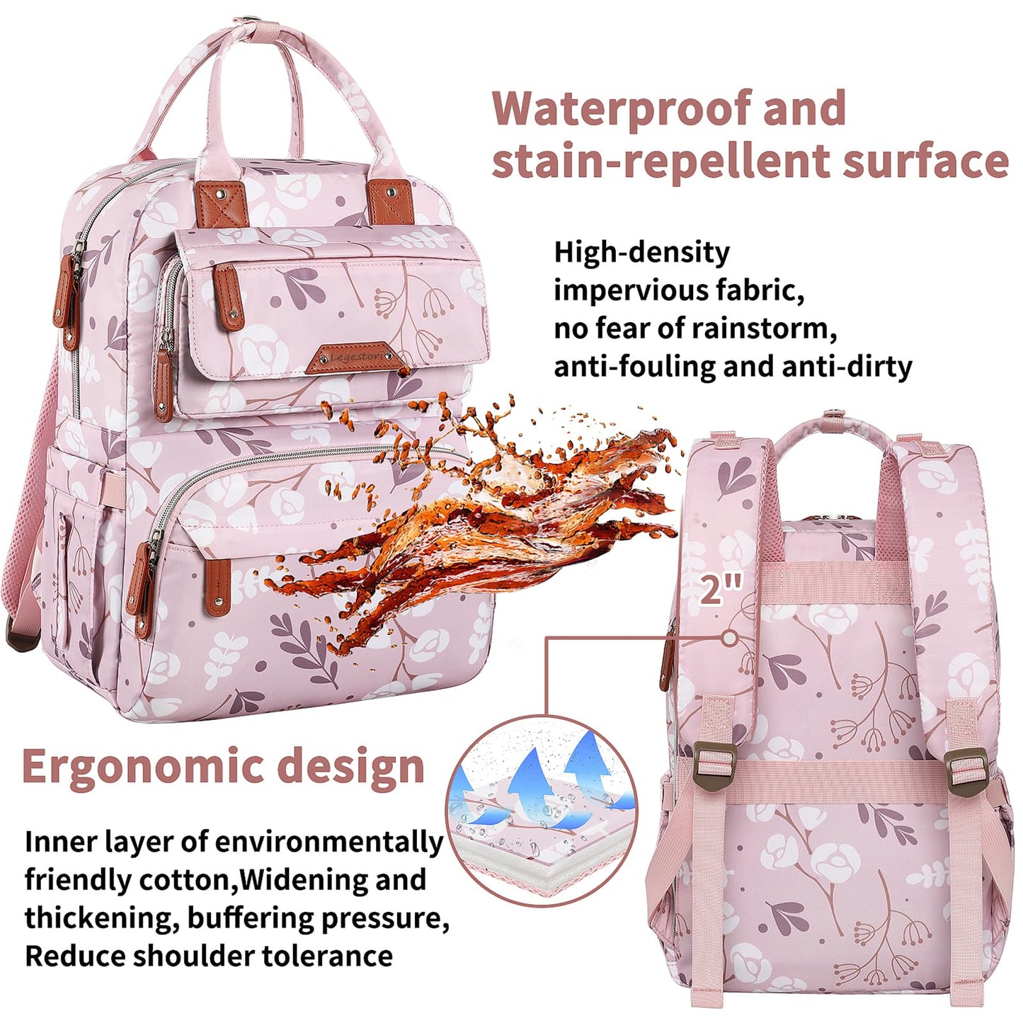 Diaper Bag Backpack, Baby Girl Diaper Bag for Mom, Large Pink Floral Diaper Bag Backpack for Girls, Waterproof Mom Backpack for Work Travel Holiday with Insulated Pockets and Stroller Straps