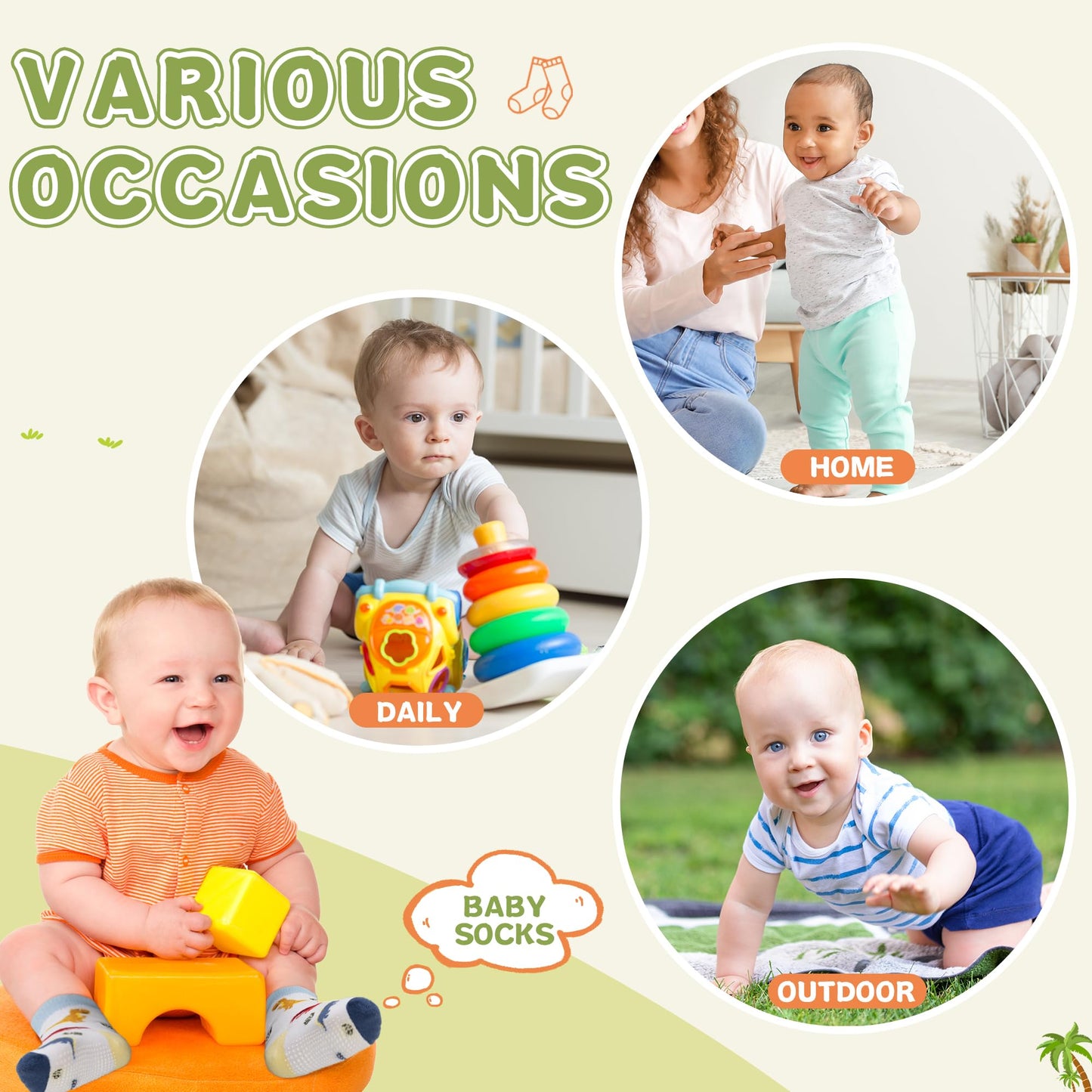 Toddler Non Slip Grips Socks Kids Anti Skid Baby Boys Girls Cotton Crew Socks 12 Pairs
