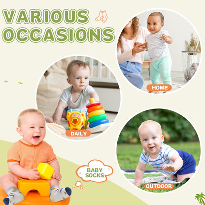Toddler Non Slip Grips Socks Kids Anti Skid Baby Boys Girls Cotton Crew Socks 12 Pairs