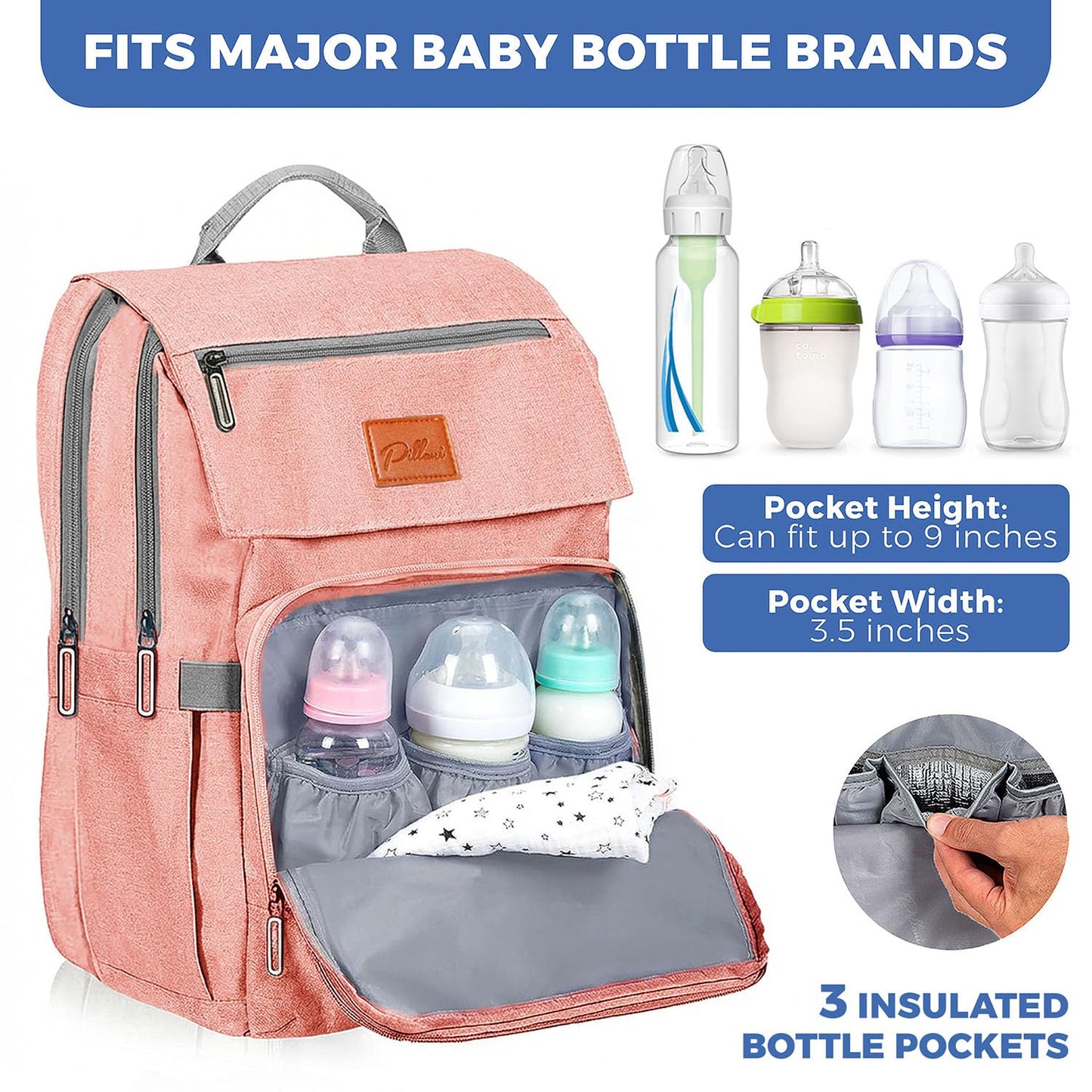 PILLANI Baby Diaper Bag Backpack - Baby Bag for Girls & Boys, Large Waterproof Toddler Diaper Backpack - Baby Shower Gifts & Registry Must Haves - Travel Diaper Bags with Changing Pad - Newborn Stuff