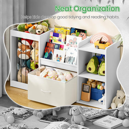 CHOEZON Kids Bookshelf, Children's Toy Storage Rack with Drawer, Display Shelf with Stuffed Animal Organizer, Toddler Bookcase with 3 Shelves, for Bedroom, Playroom, Living Room, White MCW21WB