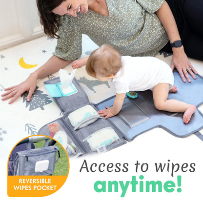 Kopi Baby Portable Diaper Changing Pad - Baby Diaper Changer Travel Bag with Wipes Pocket, Smart Design Portable Changing Mat, Infant Travel Station Kit, Gift for Newborn Girl & Boy - Grey, Classic