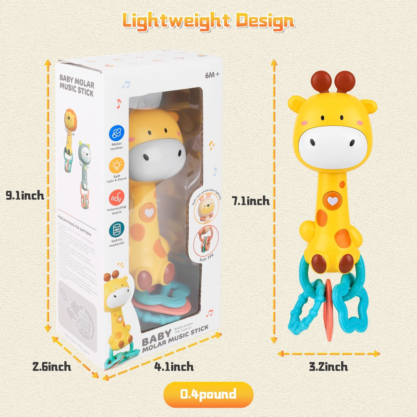 Musical Baby Rattle Toy, Soft Silicone Infant Teething Light-Up Rattle for Sensory Development, Easy Grasp Newborn Toy for 0-3-6-12 Months, Safe Early Learning Gift for Boys Girls