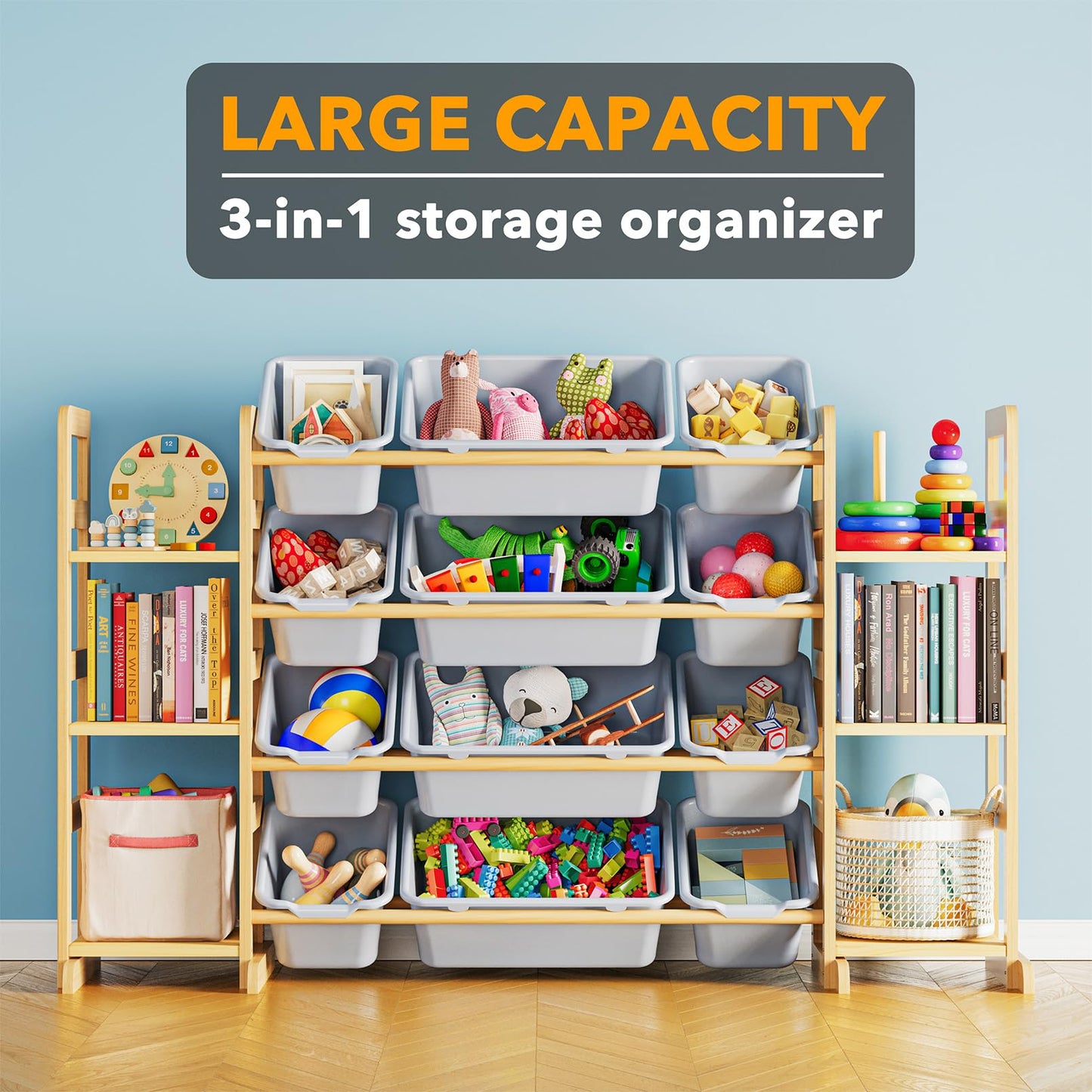 SpaceAid Toy Storage Organizer with 6 Shelves and 12 Bins, Bookshelf/Bookcase, Kids Bin Shelf, Toys Box for Playroom Organization for Bedroom & Room Decor, White, 52.3" W