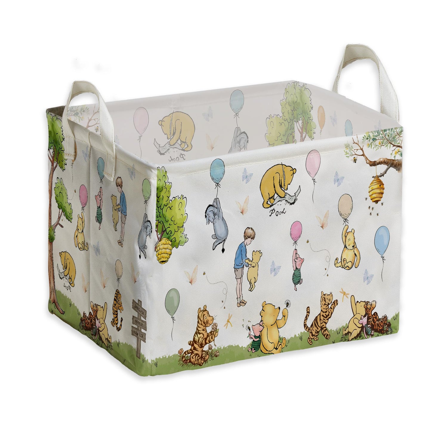 Winnie Nursery Decor, the Pooh Baby Stuff, Winnie Storage Nursery Basket, Large squarecanvas Laundry Hamper With A Waterproof PECoating, Foldable, Toys Bin, Baby Nursery HamperDecor, Star