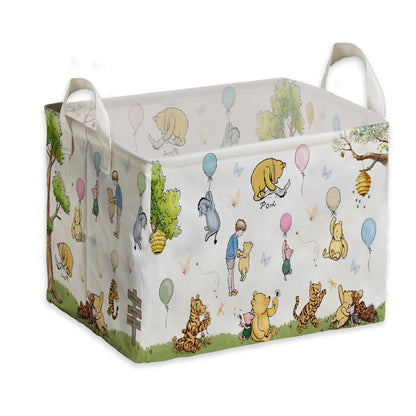 Winnie Nursery Decor, the Pooh Baby Stuff, Winnie Storage Nursery Basket, Large squarecanvas Laundry Hamper With A Waterproof PECoating, Foldable, Toys Bin, Baby Nursery HamperDecor, Star