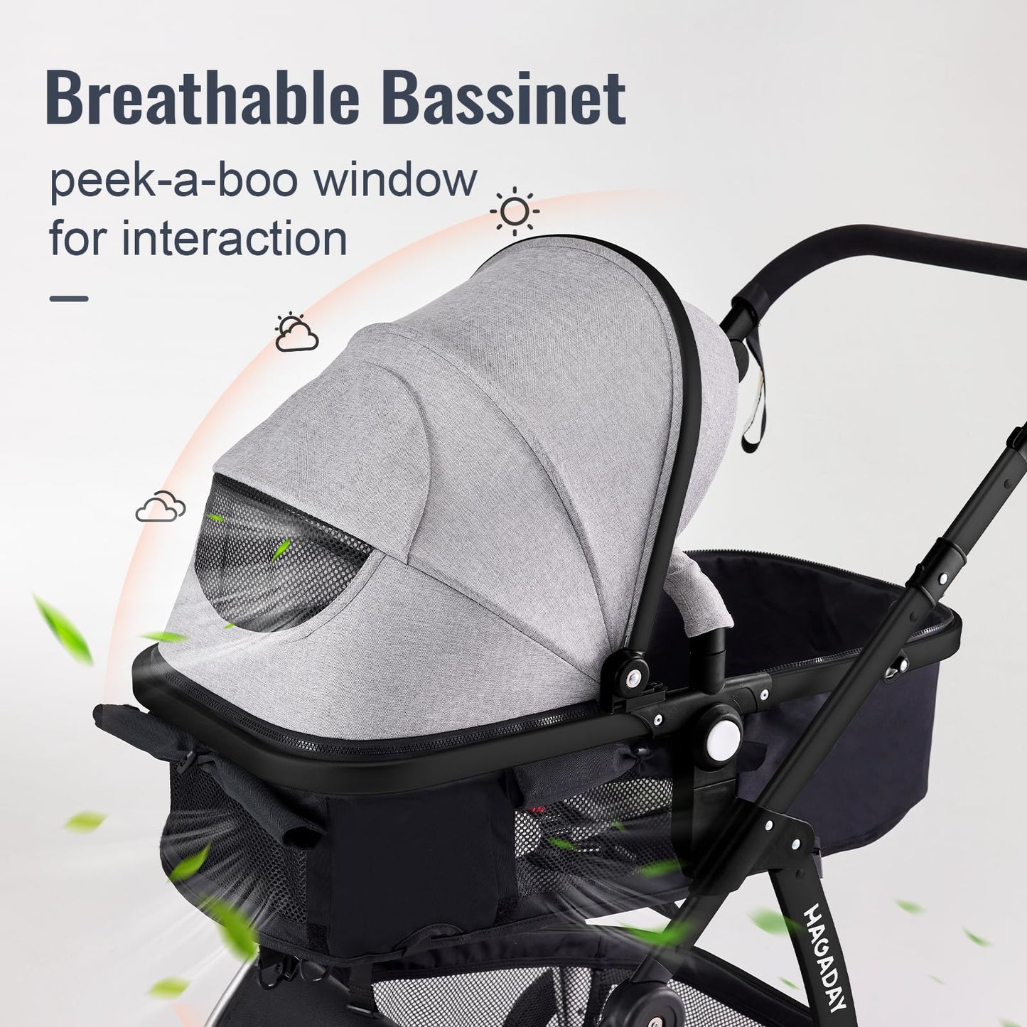Hagaday Baby Stroller, 2-in-1 Reversible Toddler Seat with Bassinet Mode, Foldable Infant Stroller with Canopy, One Button Brake, Adjustable Handle, Newborn Pushchair(Blue)