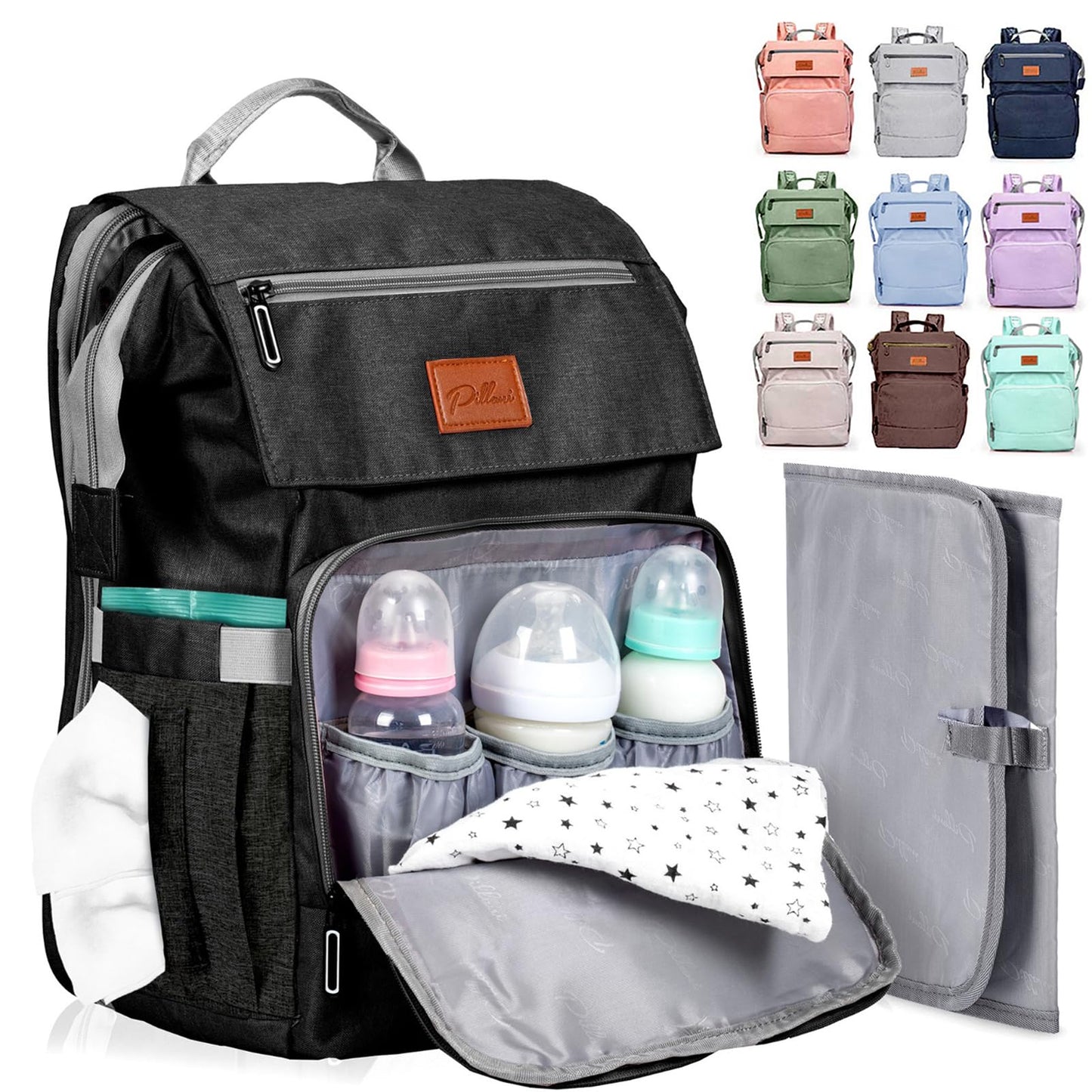 PILLANI Baby Diaper Bag Backpack - Baby Bag for Girls & Boys, Large Waterproof Toddler Diaper Backpack - Baby Shower Gifts & Registry Must Haves - Travel Diaper Bags with Changing Pad - Newborn Stuff