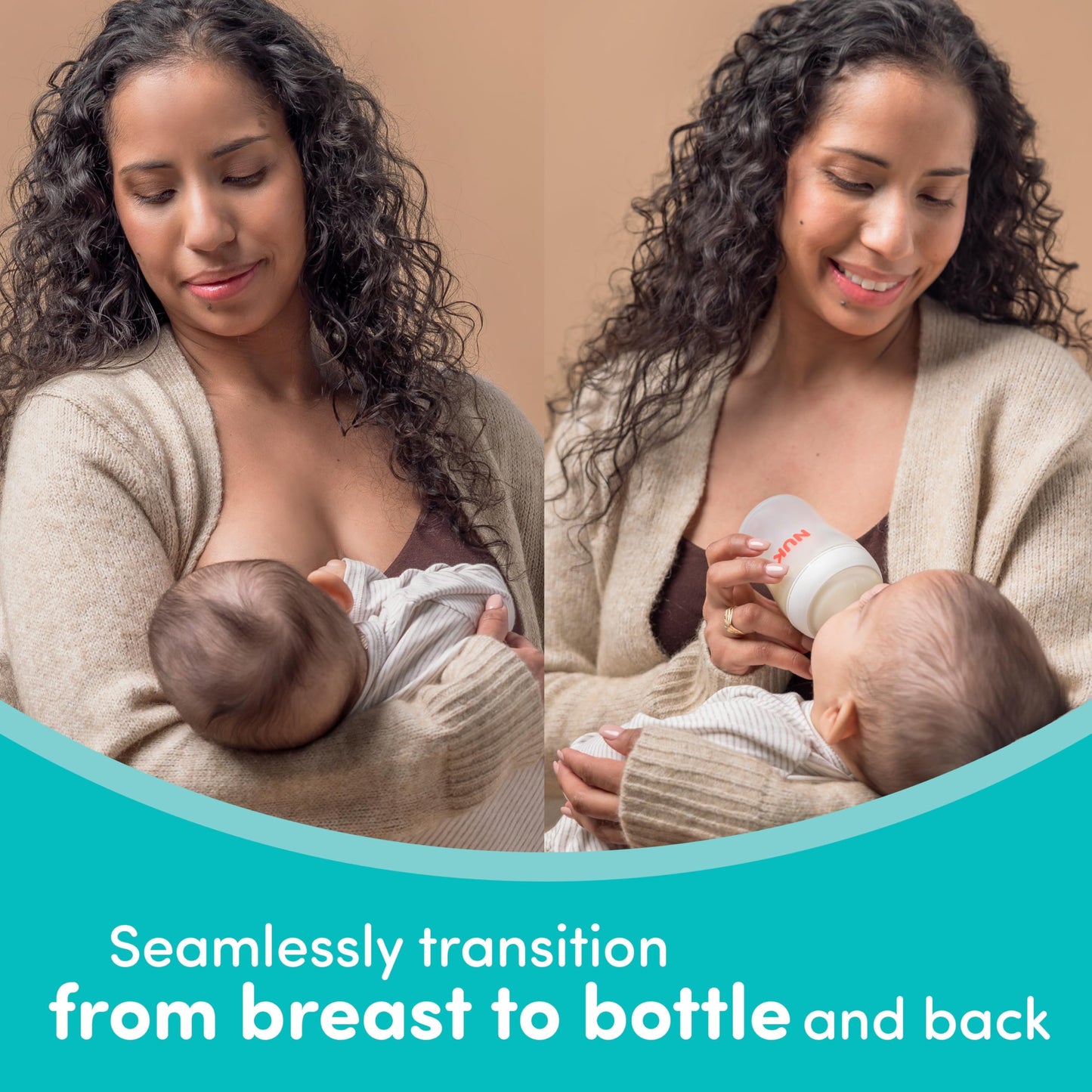 NUK Perfect Match 2-in-1 Natural and Anti-Colic Bottle with Medium Flow, Wide, Adaptable Nipple, 8oz., 4 Pack, BPA Free