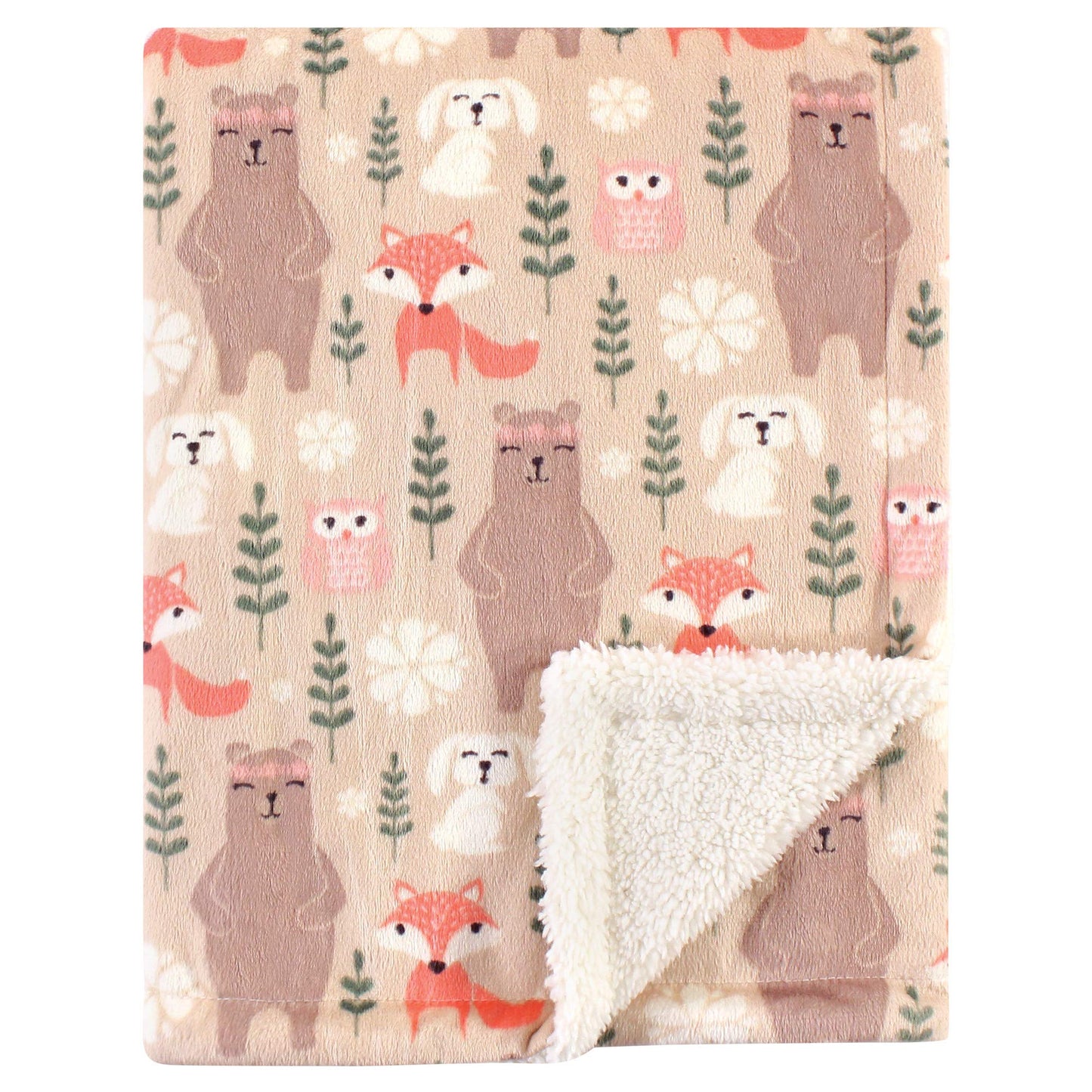 Hudson Baby Unisex Baby Plush Mink and Sherpa Blanket, Pink Floral, One Size