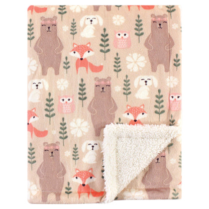 Hudson Baby Unisex Baby Plush Mink and Sherpa Blanket, Pink Floral, One Size