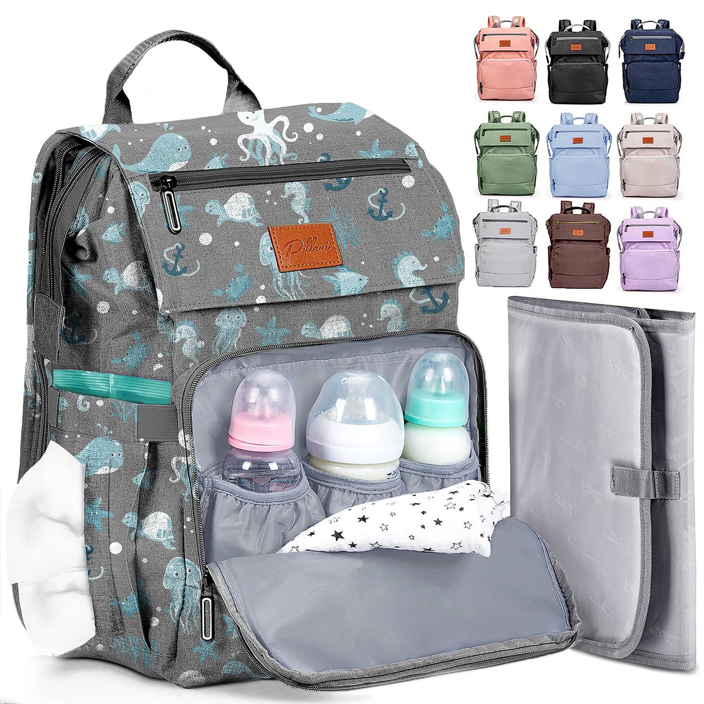PILLANI Baby Diaper Bag Backpack - Baby Bag for Girls & Boys, Large Waterproof Toddler Diaper Backpack - Baby Shower Gifts & Registry Must Haves - Travel Diaper Bags with Changing Pad - Newborn Stuff