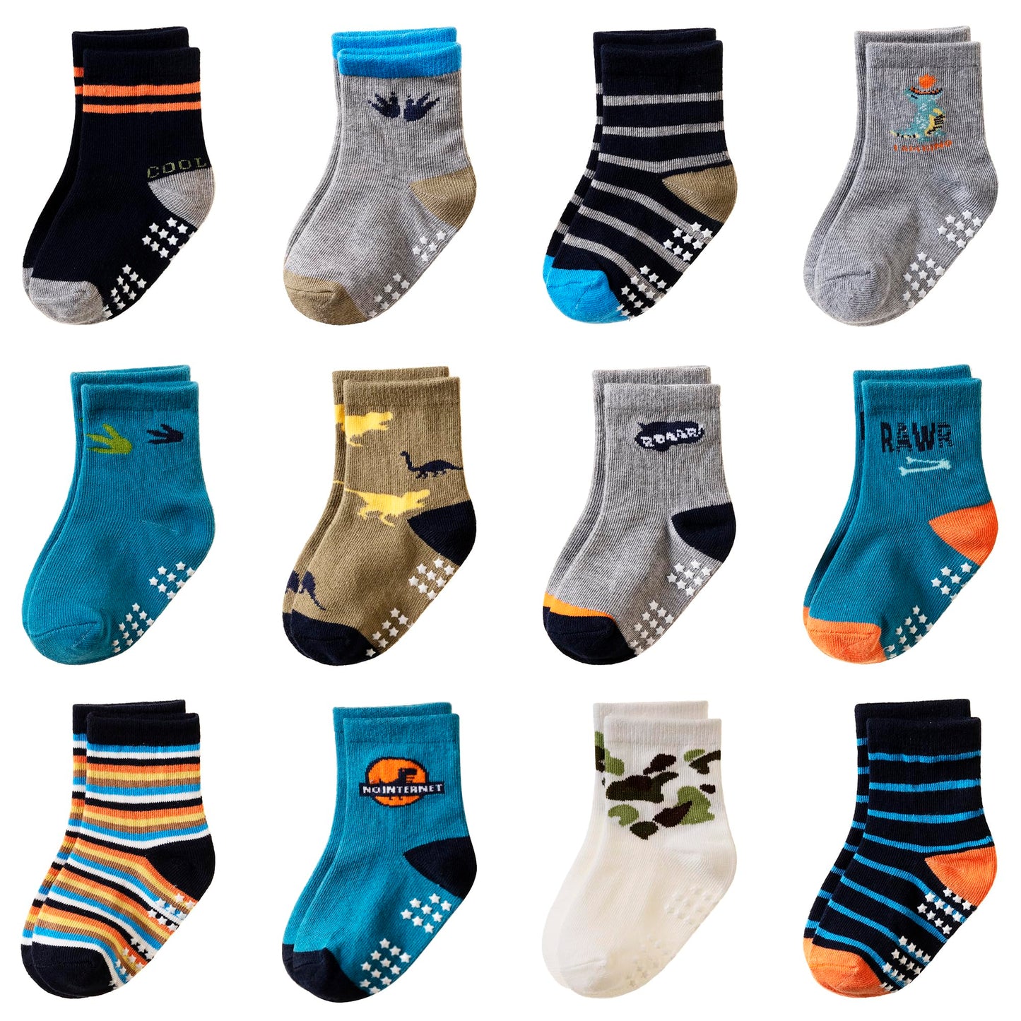 Toddler Non Slip Grips Socks Kids Anti Skid Baby Boys Girls Cotton Crew Socks 12 Pairs