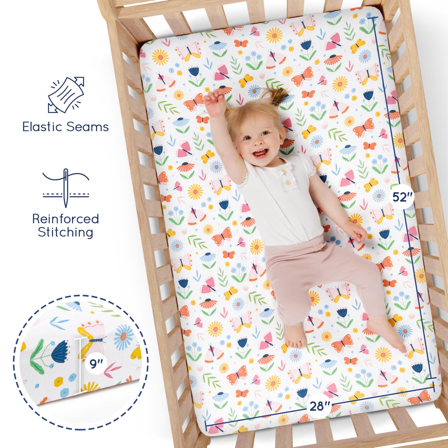 GROW WILD Unicorns & Rainbows Fitted Crib Sheets Girl (3 Pack) - Soft Jersey Cotton Fitted Sheet, Toddler Bed Mattress & Baby Crib Bedding Set for Girls, Baby Girl Nursery Crib - Pink, Purple & White