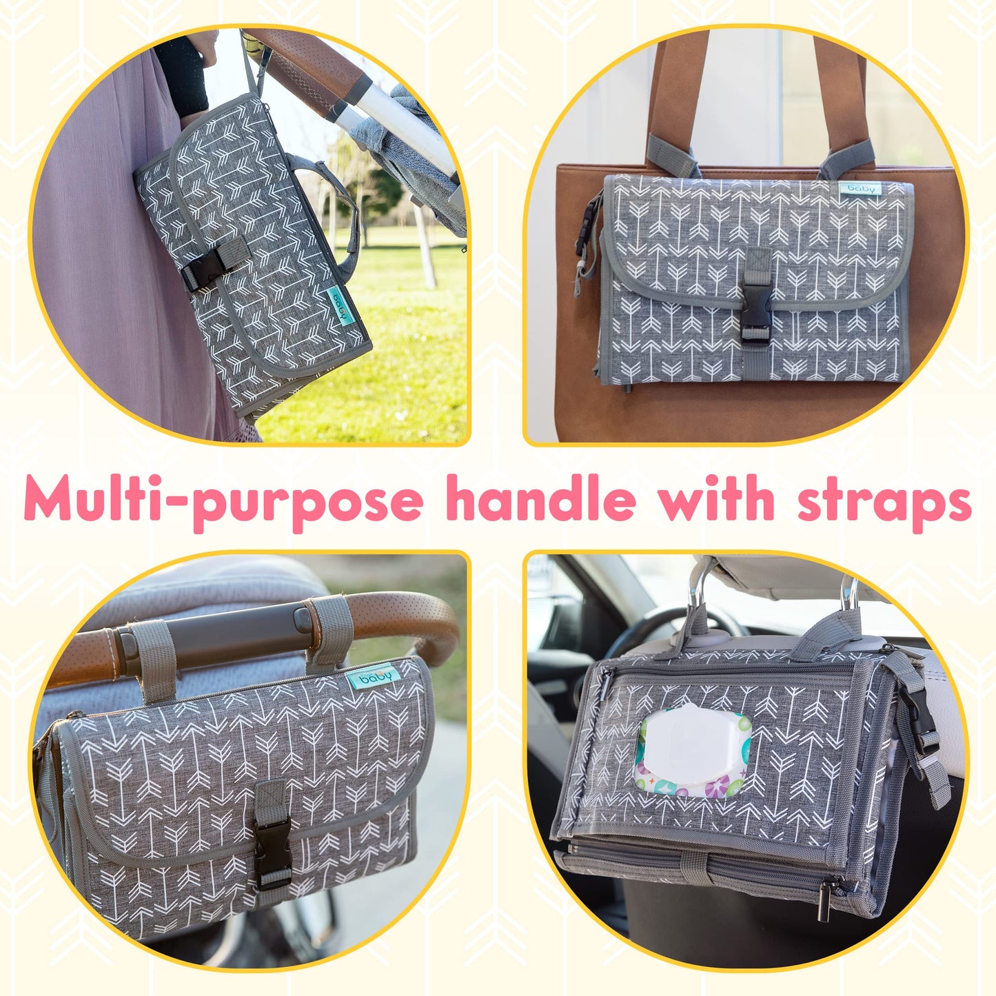 Kopi Baby Portable Diaper Changing Pad - Baby Diaper Changer Travel Bag with Wipes Pocket, Smart Design Portable Changing Mat, Infant Travel Station Kit, Gift for Newborn Girl & Boy - Grey, Classic