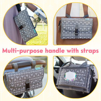 Kopi Baby Portable Diaper Changing Pad - Baby Diaper Changer Travel Bag with Wipes Pocket, Smart Design Portable Changing Mat, Infant Travel Station Kit, Gift for Newborn Girl & Boy - Grey, Classic