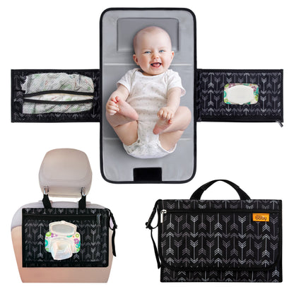 Kopi Baby Portable Diaper Changing Pad - Baby Diaper Changer Travel Bag with Wipes Pocket, Smart Design Portable Changing Mat, Infant Travel Station Kit, Gift for Newborn Girl & Boy - Grey, Classic