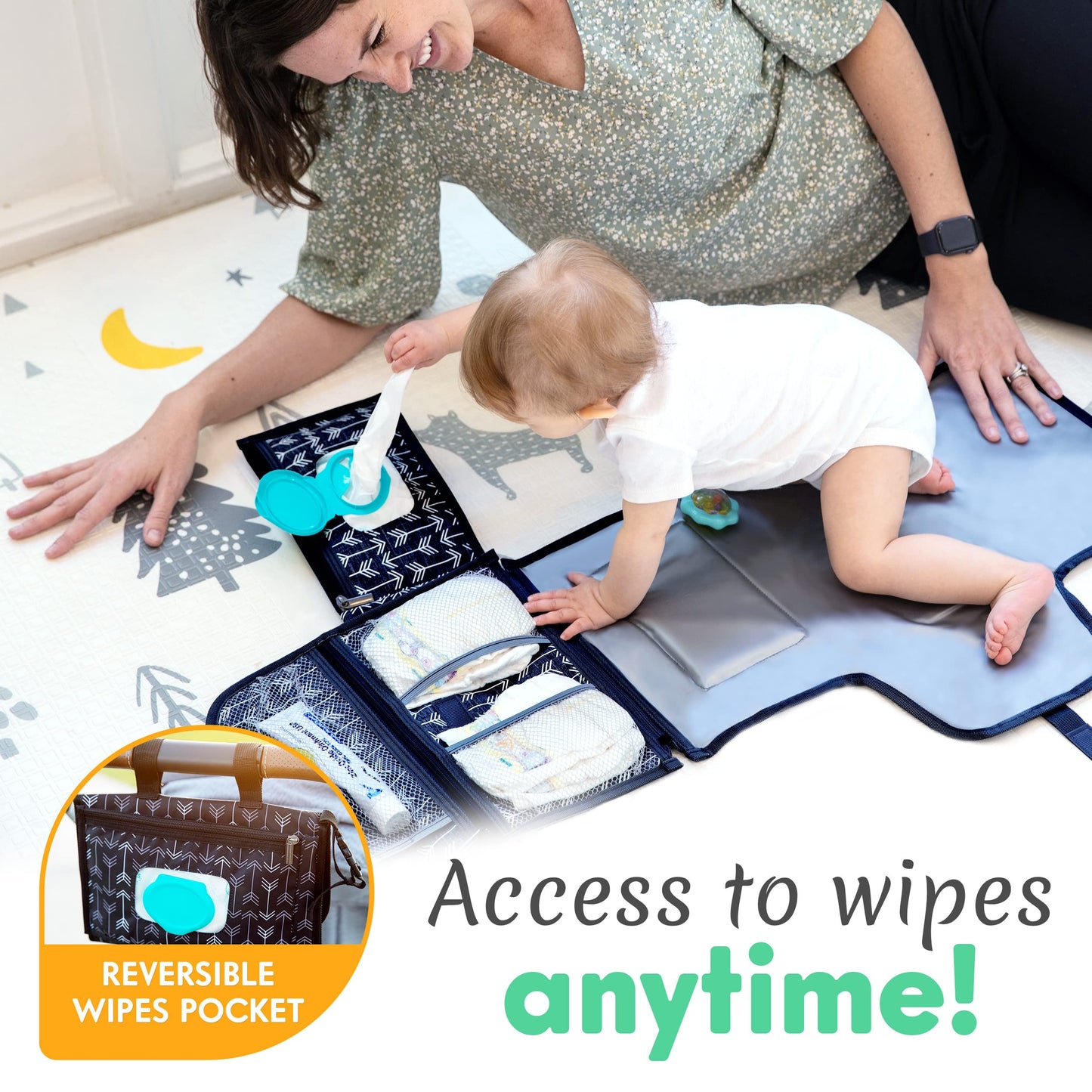 Kopi Baby Portable Diaper Changing Pad - Baby Diaper Changer Travel Bag with Wipes Pocket, Smart Design Portable Changing Mat, Infant Travel Station Kit, Gift for Newborn Girl & Boy - Grey, Classic
