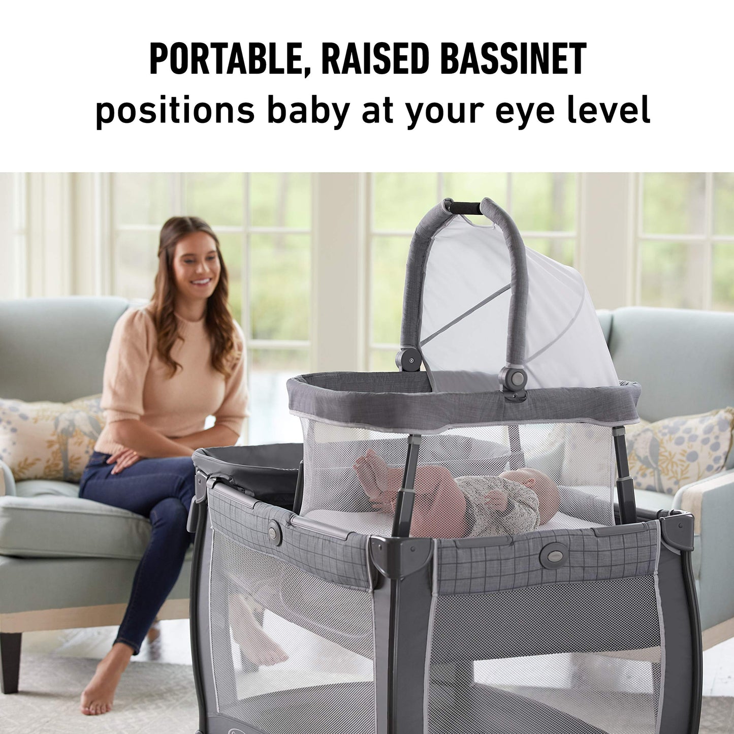 Graco® Pack n Play Dome LX Playard with Baby Bassinet Lightweight Portable Crib Push-Button Fold Travel Crib Redmond Convertible