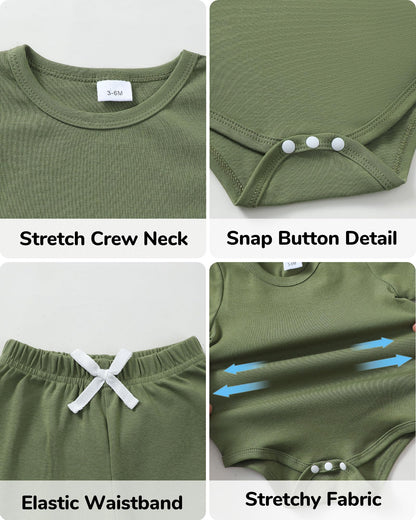 Jecson Newborn Boy Clothes Baby Boy Outfits Summer Set 6-Piece Cotton Short Sleeve Top and Shorts for 0-18M