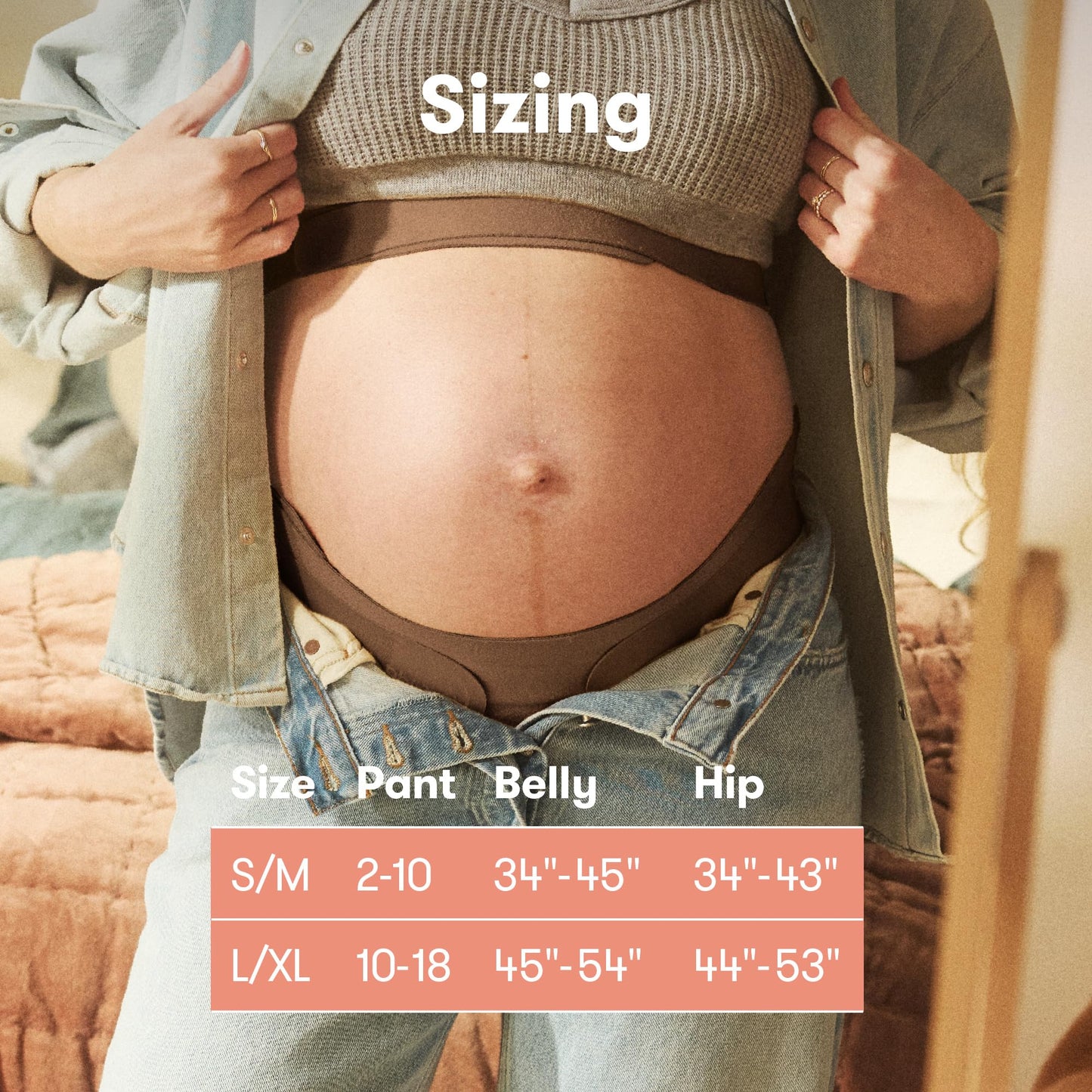 Frida Mom Dual Support Pregnancy Belly Band S/M, Maternity Belly Band with Ultimate Support Back, Hip & Pelvic, Adjustable, Lightweight, Breathable & Comfy, Supports Bump as Baby Grows, Clay