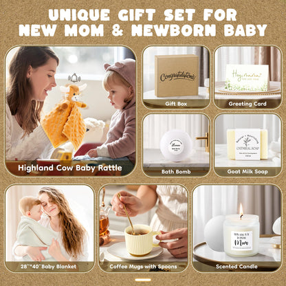 New Mom Gifts & Baby Girl Gift Set for Newborn,Baby Girl Gift Basket with Baby Milestone Blanket,Pregnancy Gifts for Expecting Mom,New Mom Care Package After Baby, Pregnancy Gifts for Women and Baby