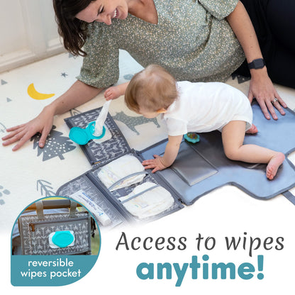 Kopi Baby Portable Diaper Changing Pad - Baby Diaper Changer Travel Bag with Wipes Pocket, Smart Design Portable Changing Mat, Infant Travel Station Kit, Gift for Newborn Girl & Boy - Grey, Classic
