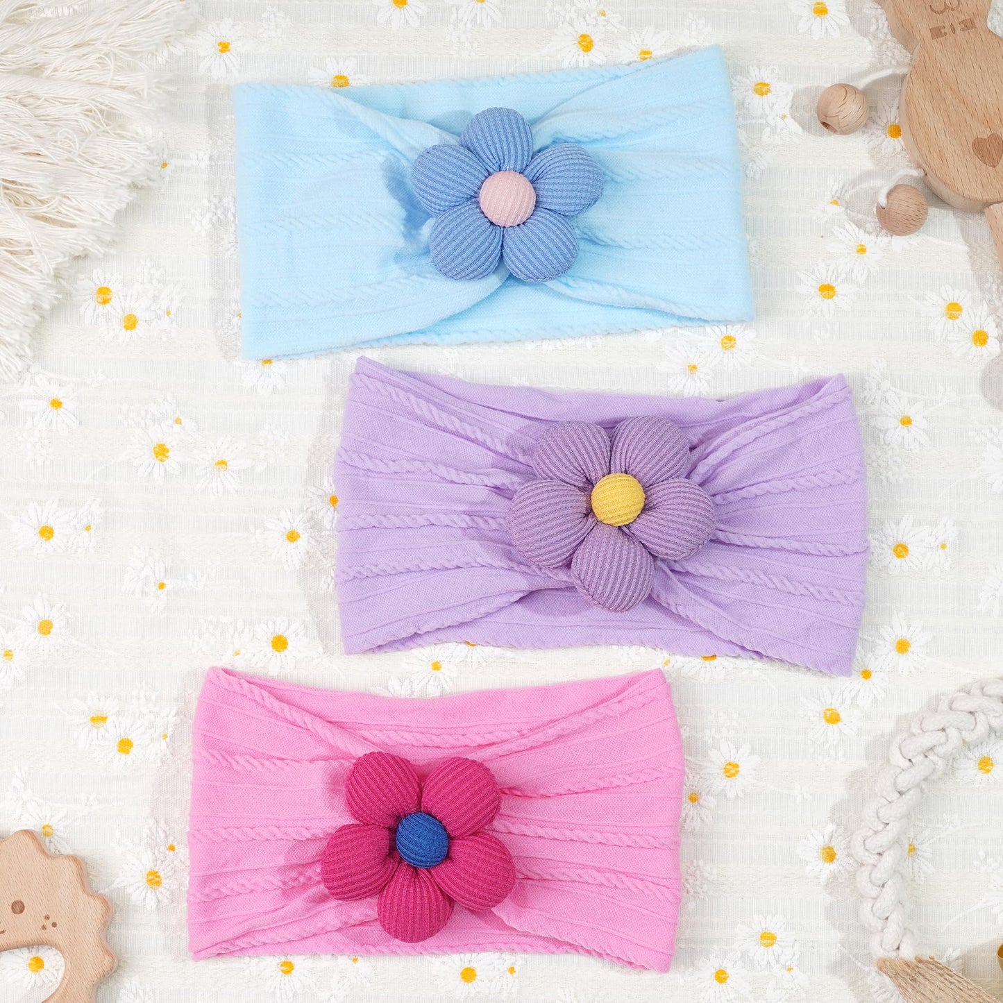 CÉLLOT 5 Pcs Baby Flower Headbands Baby Girls Nylon Headbands Soft Hairbands Hair Accessories for Newborn Infant Toddler Kids