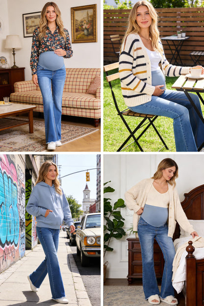 BLENCOT Maternity Jeans for Women Over Belly Pregnancy Pants Comfy Pregnant Jeans Flare Denim Jeans with Pockets