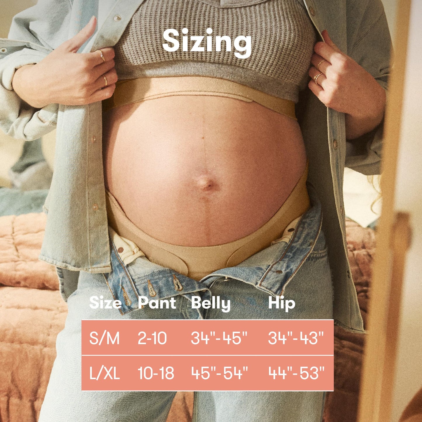 Frida Mom Dual Support Pregnancy Belly Band S/M, Maternity Belly Band with Ultimate Support Back, Hip & Pelvic, Adjustable, Lightweight, Breathable & Comfy, Supports Bump as Baby Grows, Clay