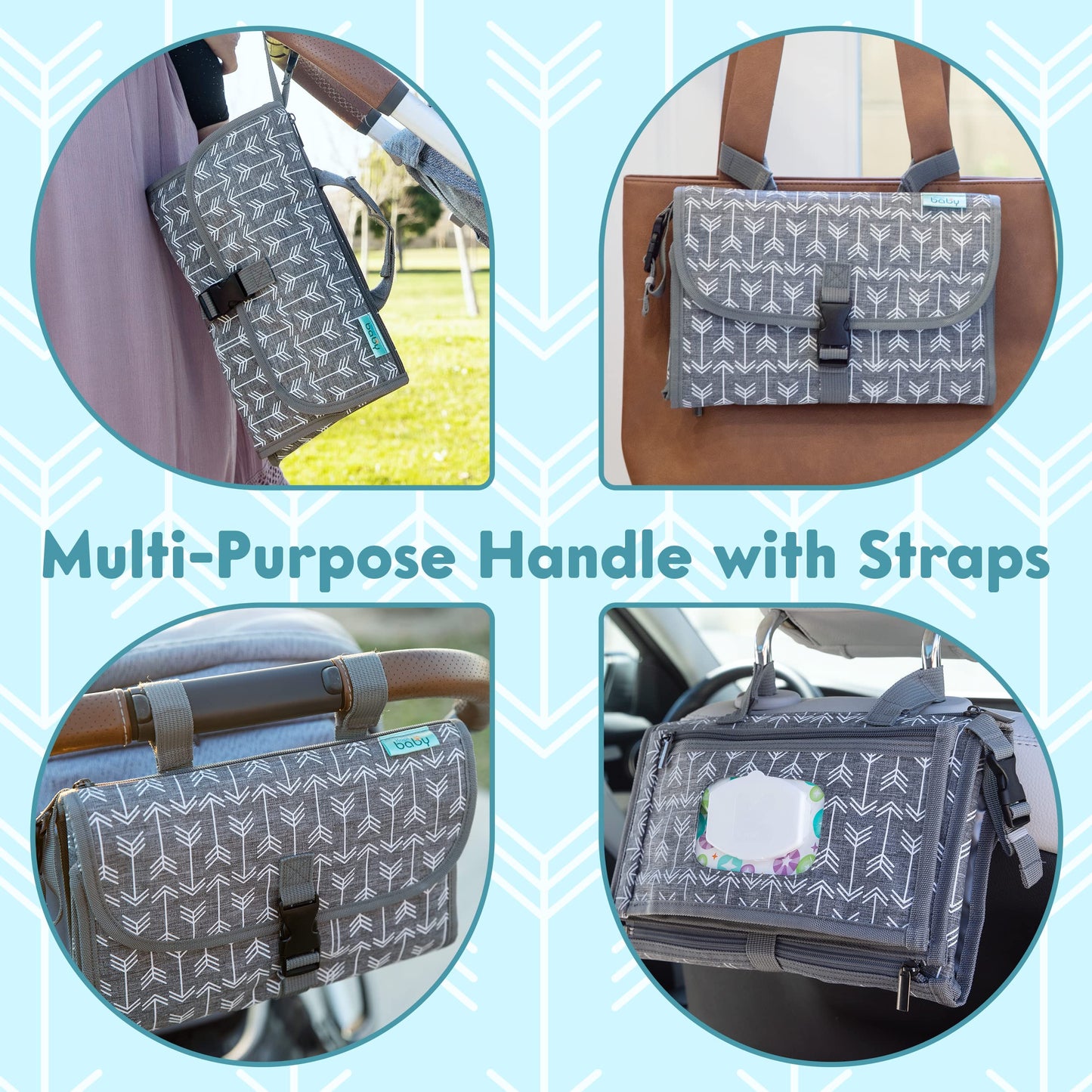 Kopi Baby Portable Diaper Changing Pad - Baby Diaper Changer Travel Bag with Wipes Pocket, Smart Design Portable Changing Mat, Infant Travel Station Kit, Gift for Newborn Girl & Boy - Grey, Classic
