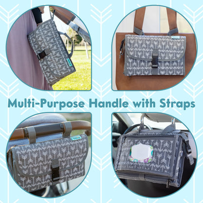 Kopi Baby Portable Diaper Changing Pad - Baby Diaper Changer Travel Bag with Wipes Pocket, Smart Design Portable Changing Mat, Infant Travel Station Kit, Gift for Newborn Girl & Boy - Grey, Classic