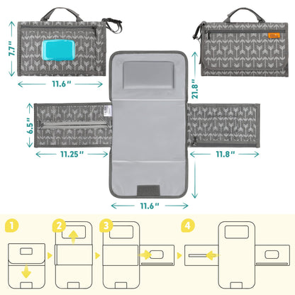 Kopi Baby Portable Diaper Changing Pad - Baby Diaper Changer Travel Bag with Wipes Pocket, Smart Design Portable Changing Mat, Infant Travel Station Kit, Gift for Newborn Girl & Boy - Grey, Classic