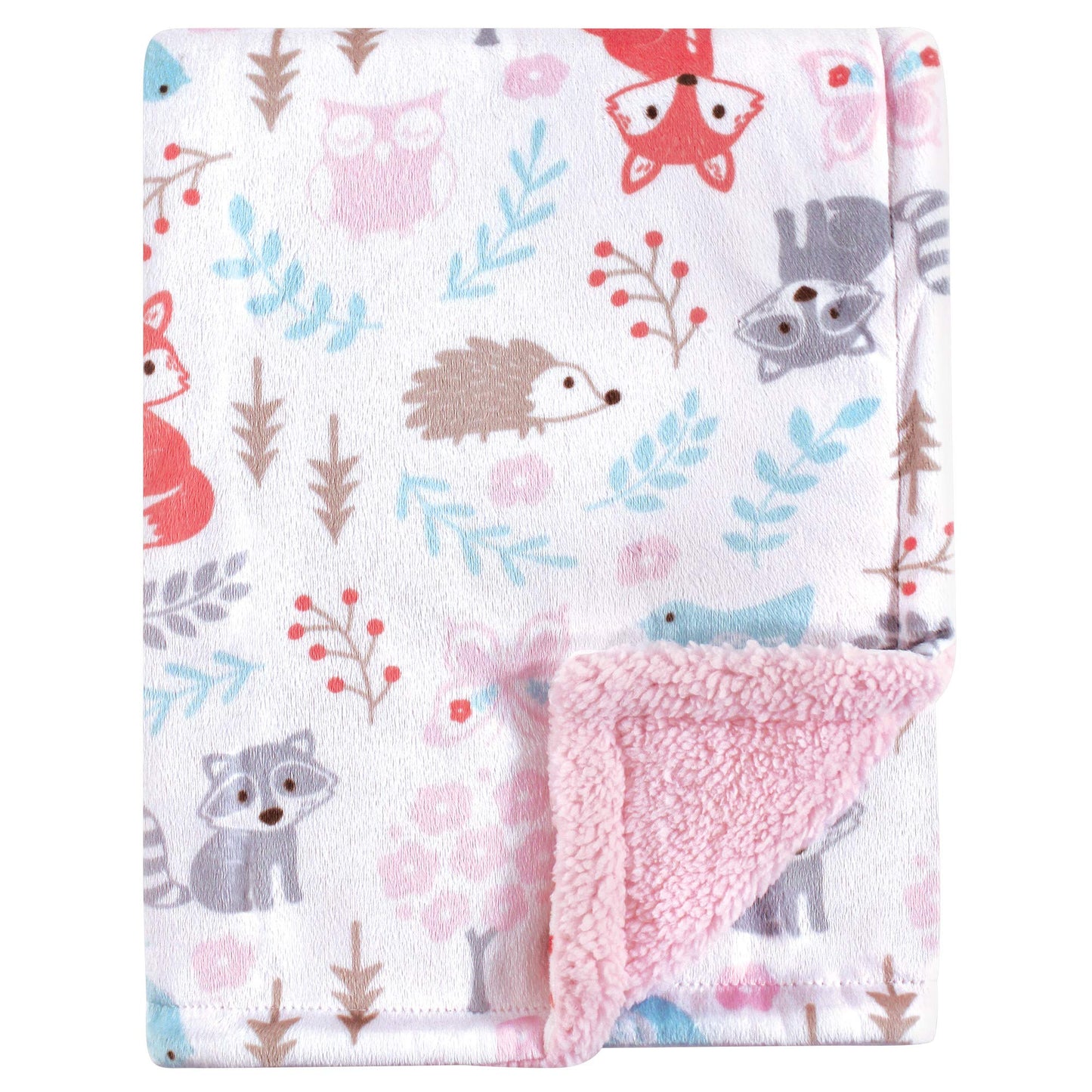 Hudson Baby Unisex Baby Plush Mink and Sherpa Blanket, Pink Floral, One Size