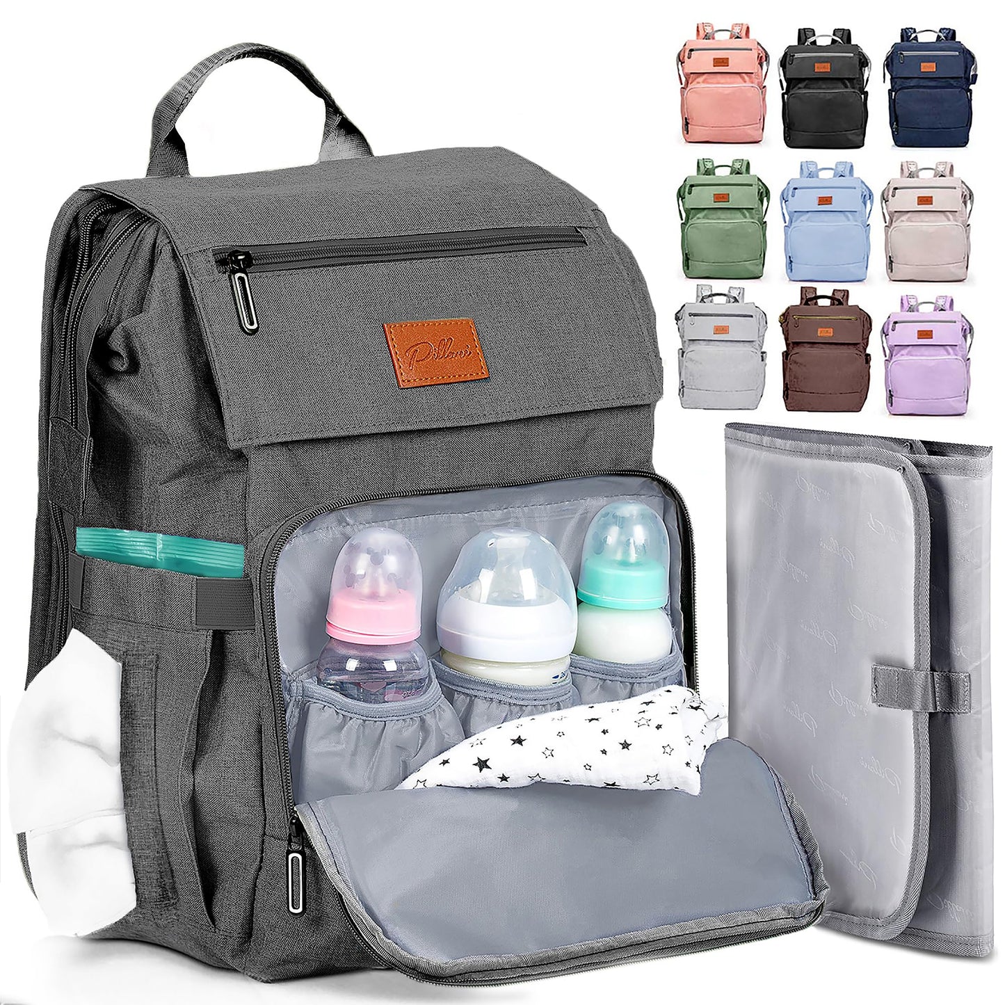 PILLANI Baby Diaper Bag Backpack - Baby Bag for Girls & Boys, Large Waterproof Toddler Diaper Backpack - Baby Shower Gifts & Registry Must Haves - Travel Diaper Bags with Changing Pad - Newborn Stuff