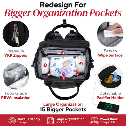 Award-Winning Baby Diaper Bag Backpack with Changing Station –Large Multifunction Waterproof Diaper Bag, Warm Bottle Pockets, Travel Baby Organizer Mom & Dad, Newborn Baby Essentials, Newborn Gift