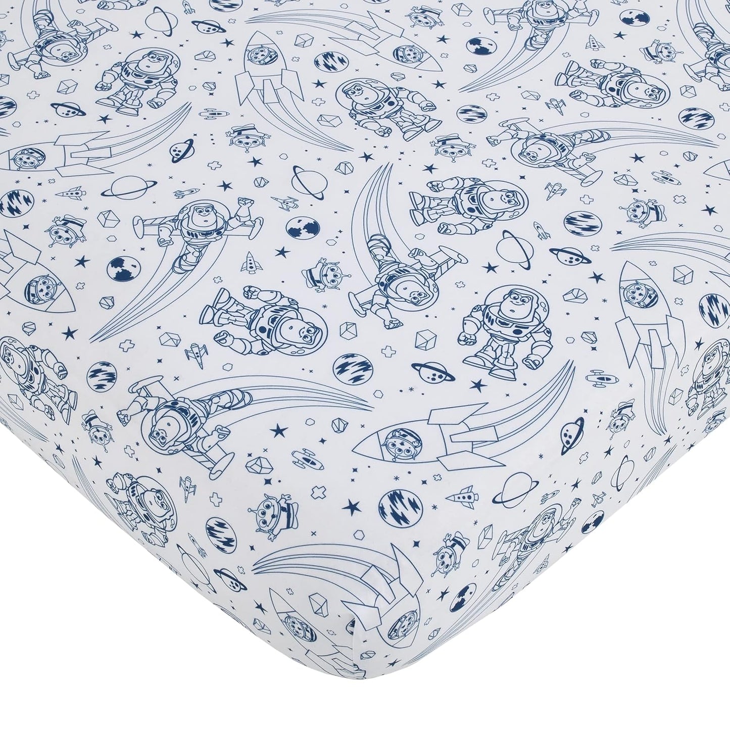 Disney Toy Story Outta This World Blue and Gray 3 Piece Nursery Crib Bedding Set - Comforter, Fitted Crib Sheet, and Crib Skirt