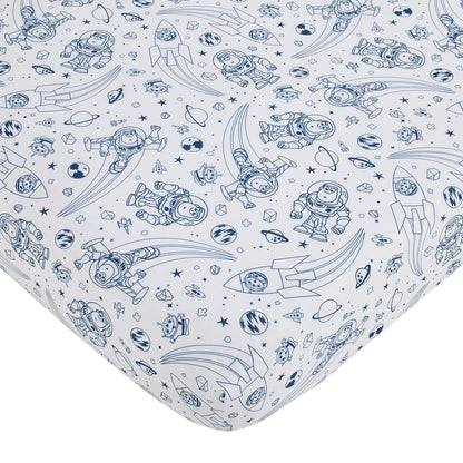 Disney Toy Story Outta This World Blue and Gray 3 Piece Nursery Crib Bedding Set - Comforter, Fitted Crib Sheet, and Crib Skirt
