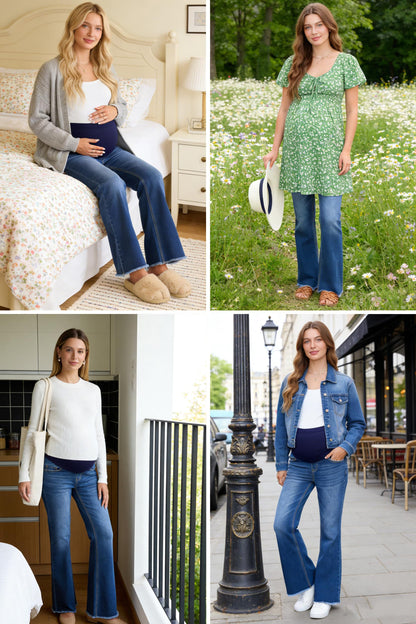 BLENCOT Maternity Jeans for Women Over Belly Pregnancy Pants Comfy Pregnant Jeans Flare Denim Jeans with Pockets
